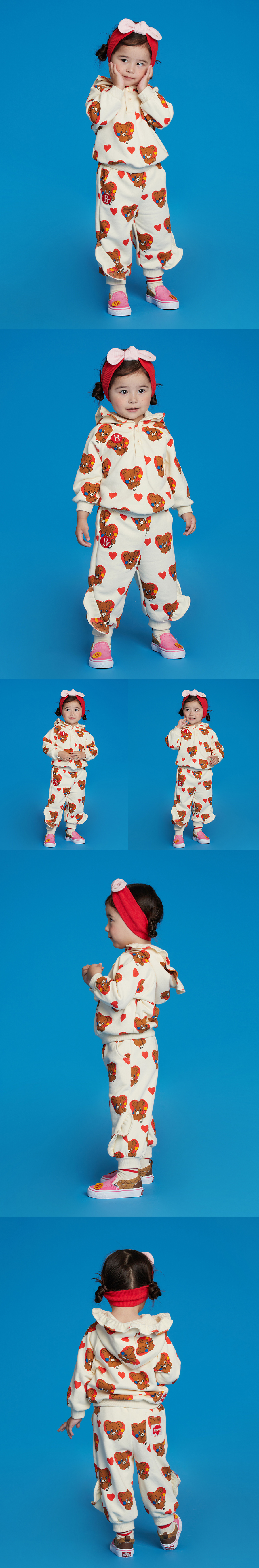 All over babar bear baby frill hooded sweatpants 상세 이미지