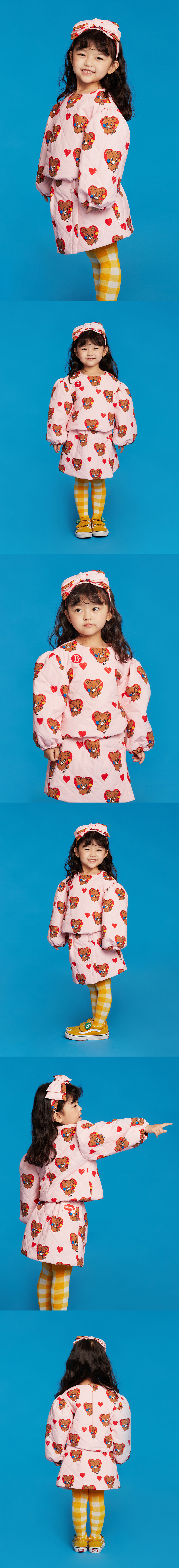 All over heart babar bear quilted puff sleeve tee 상세 이미지