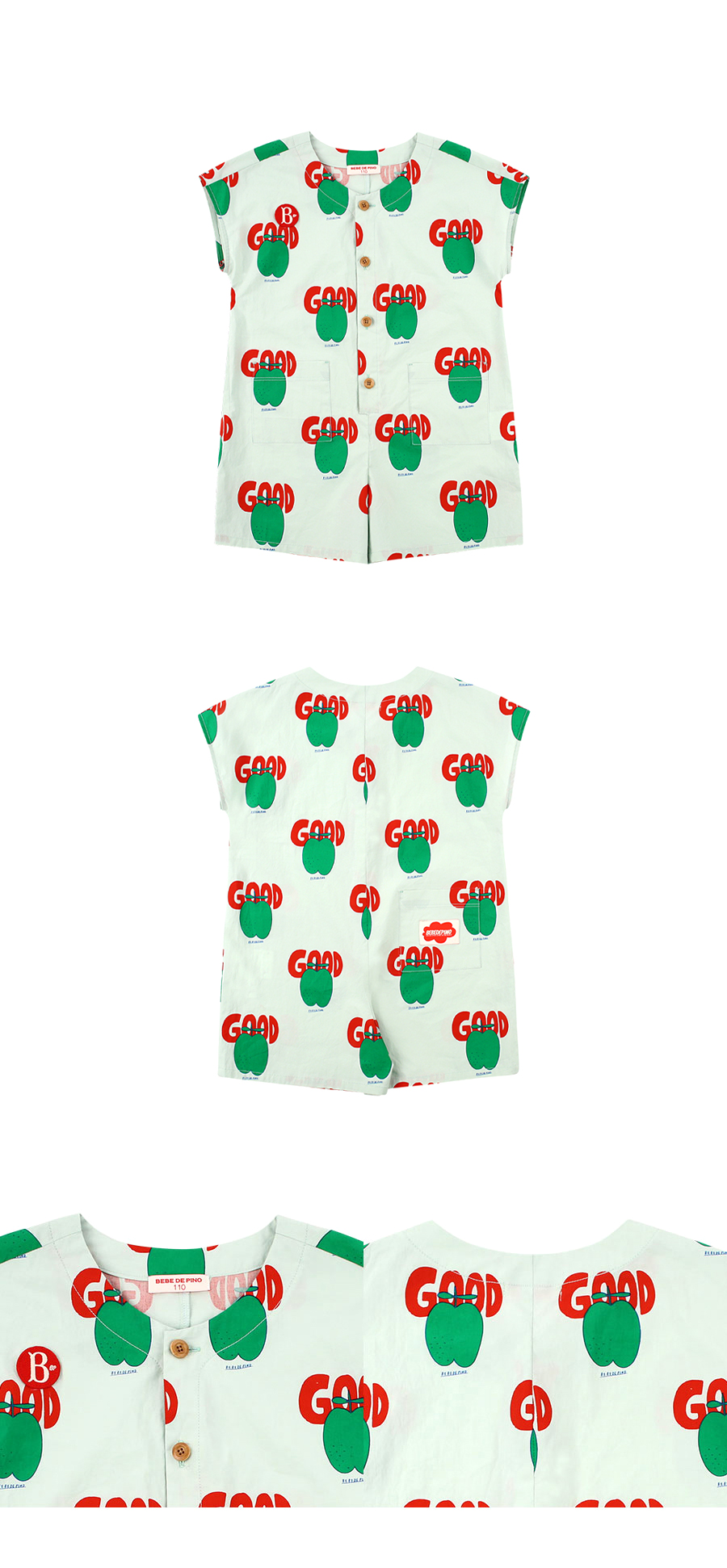 All over good apple washing cotton playsuit 상세 이미지