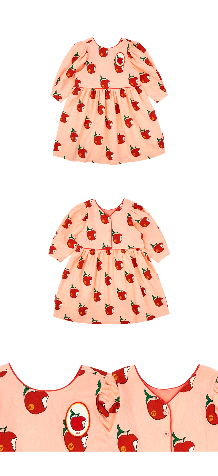 All over apple back point puff sleeve dress 상세 이미지