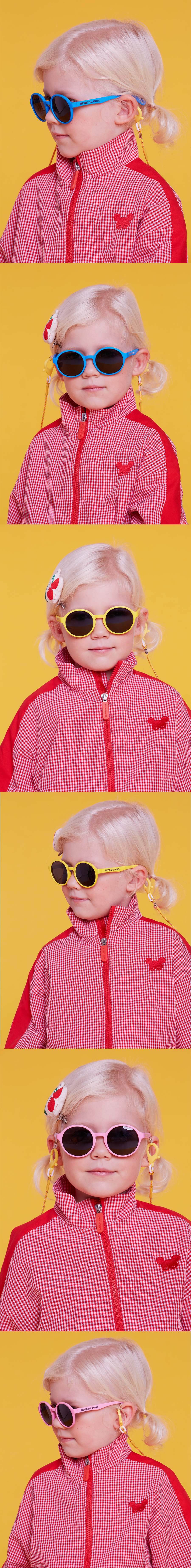Round sunglasses with checkerboard pouch bag 상세 이미지