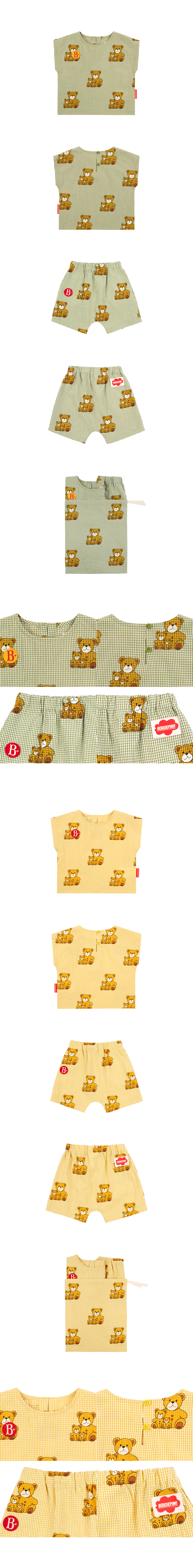 All over famille bear baby gingham check loungewear set 상세 이미지