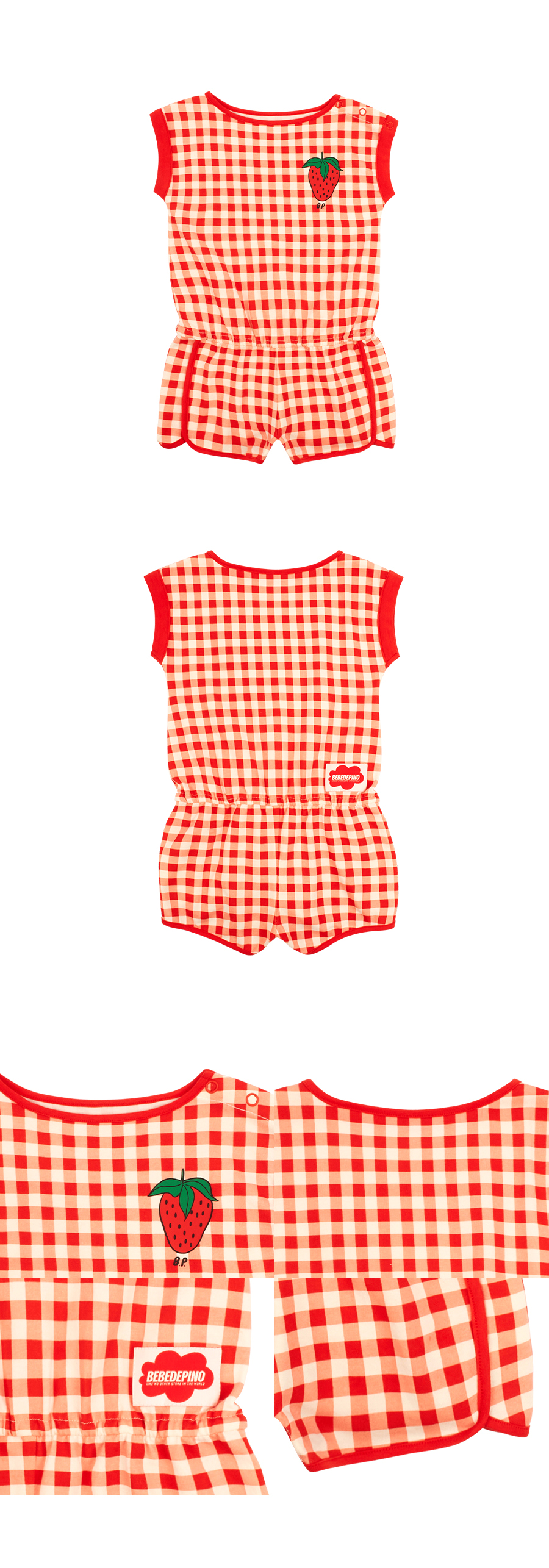Strawberry baby gingham check summer suit 상세 이미지