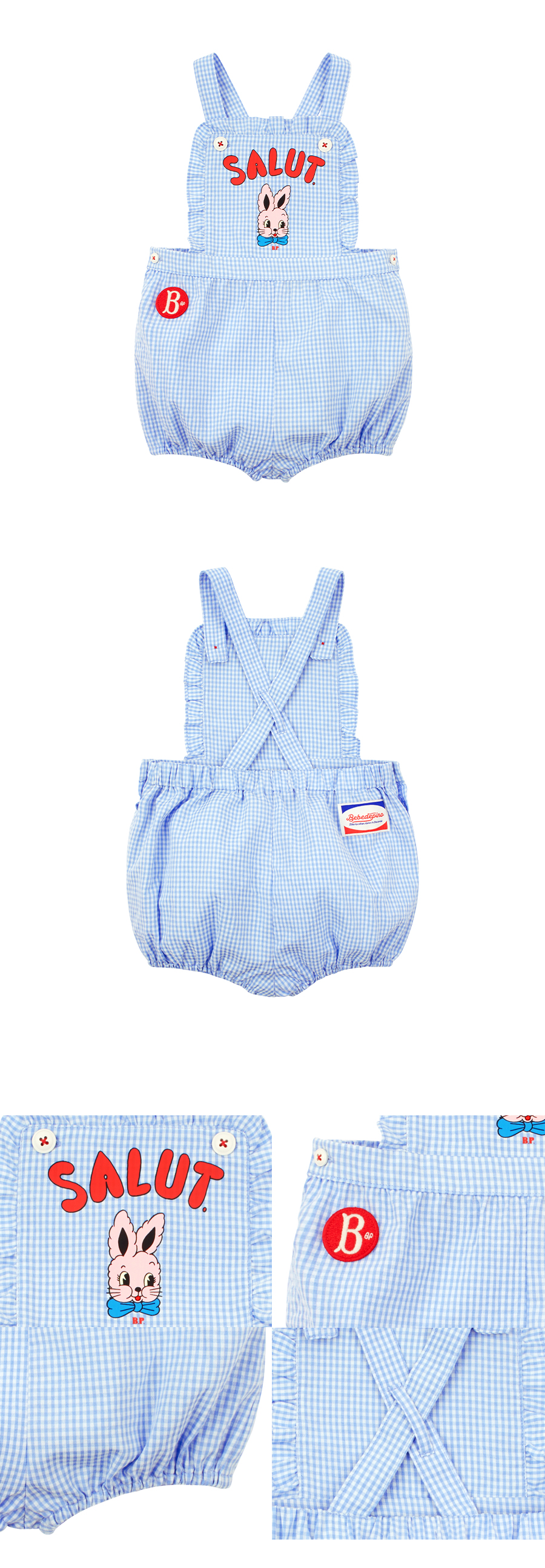 Rose lapin baby gingham check frill playsuit 상세 이미지